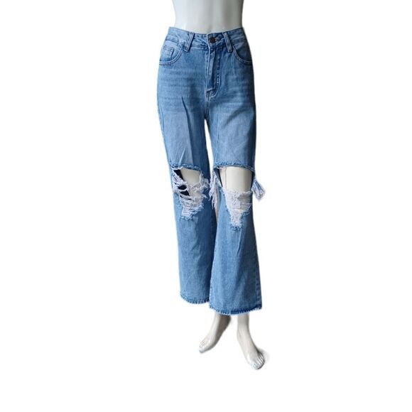 699140.....SHEIN Ankle Crop Flare Jeans Size W27 L32, 26"Inseam  10"Rise - Picture 2 of 6